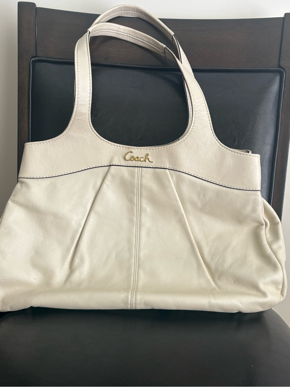 Coach Cream Leather Shoulder Tote with Gold Logo